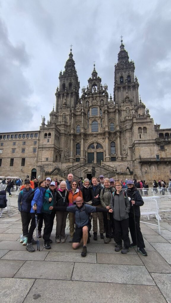 In front of a Basilica on the Camino walk. Linda Loewinger