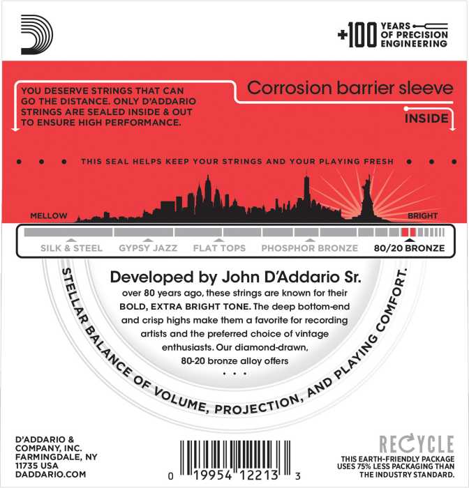 D’Addario Medium Gauge 80/20 Bronze Acoustic Guitar Strings - EJ12 - Image 2