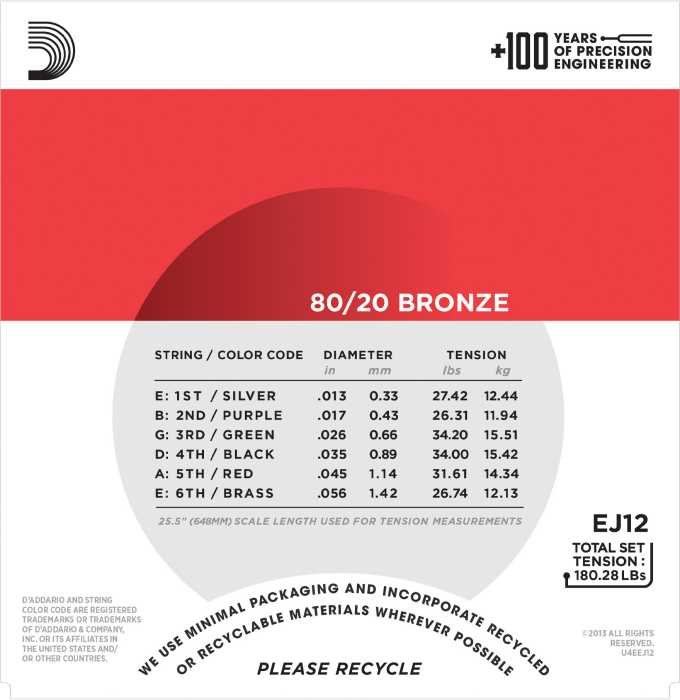 D’Addario Medium Gauge 80/20 Bronze Acoustic Guitar Strings - EJ12 - Image 3